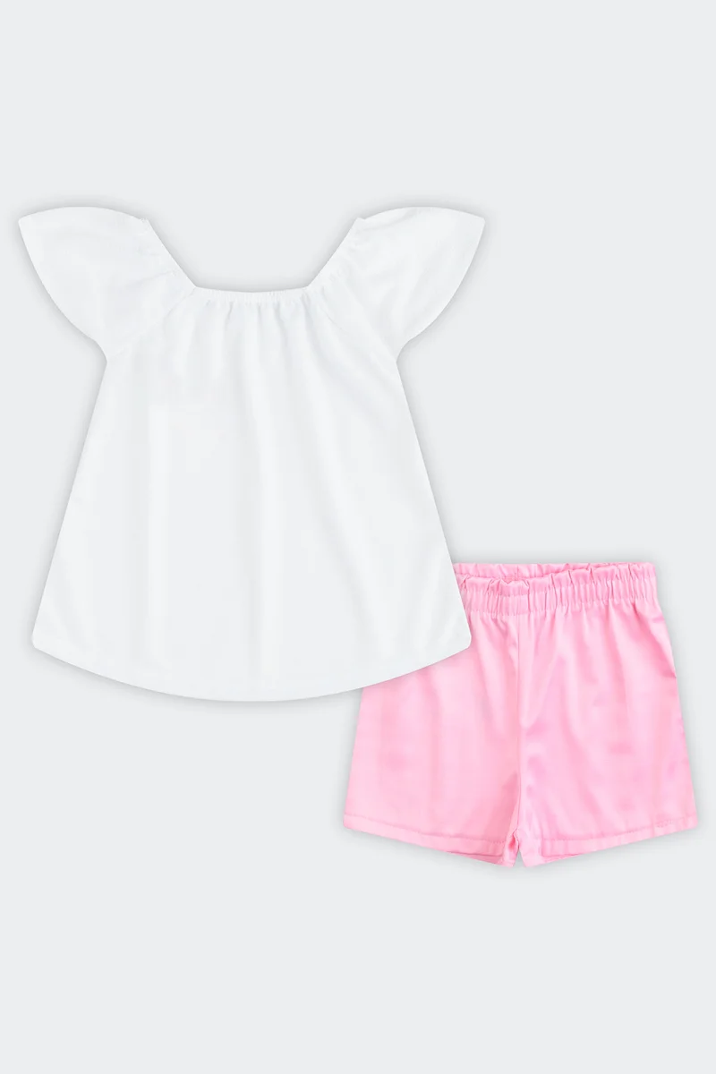 Conjunto Blusa e Short Infantil Menina Brandili Branco