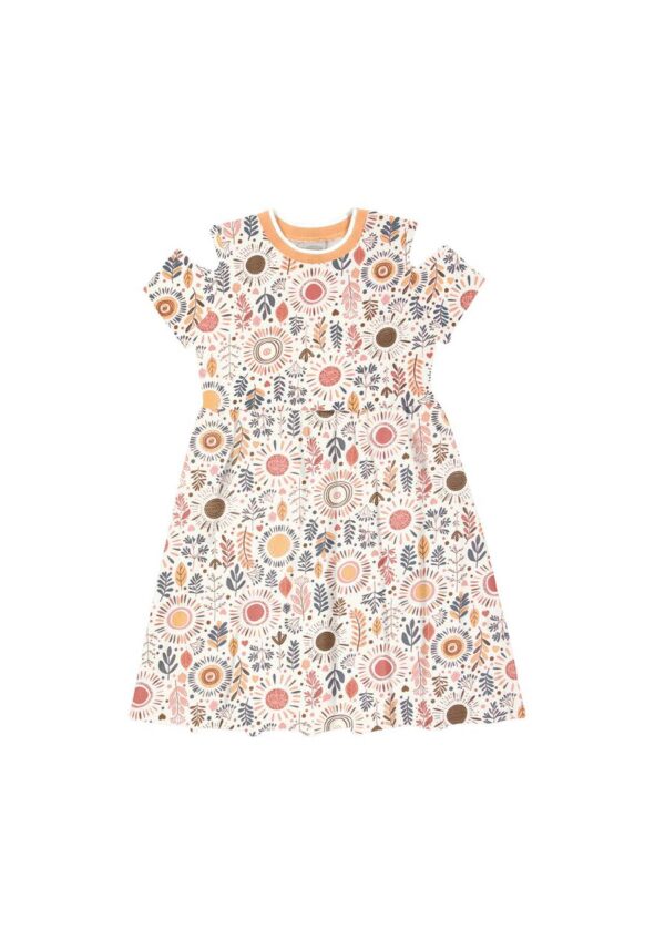 Vestido Curto Estampado Infantil Com Recortes Nas Mangas